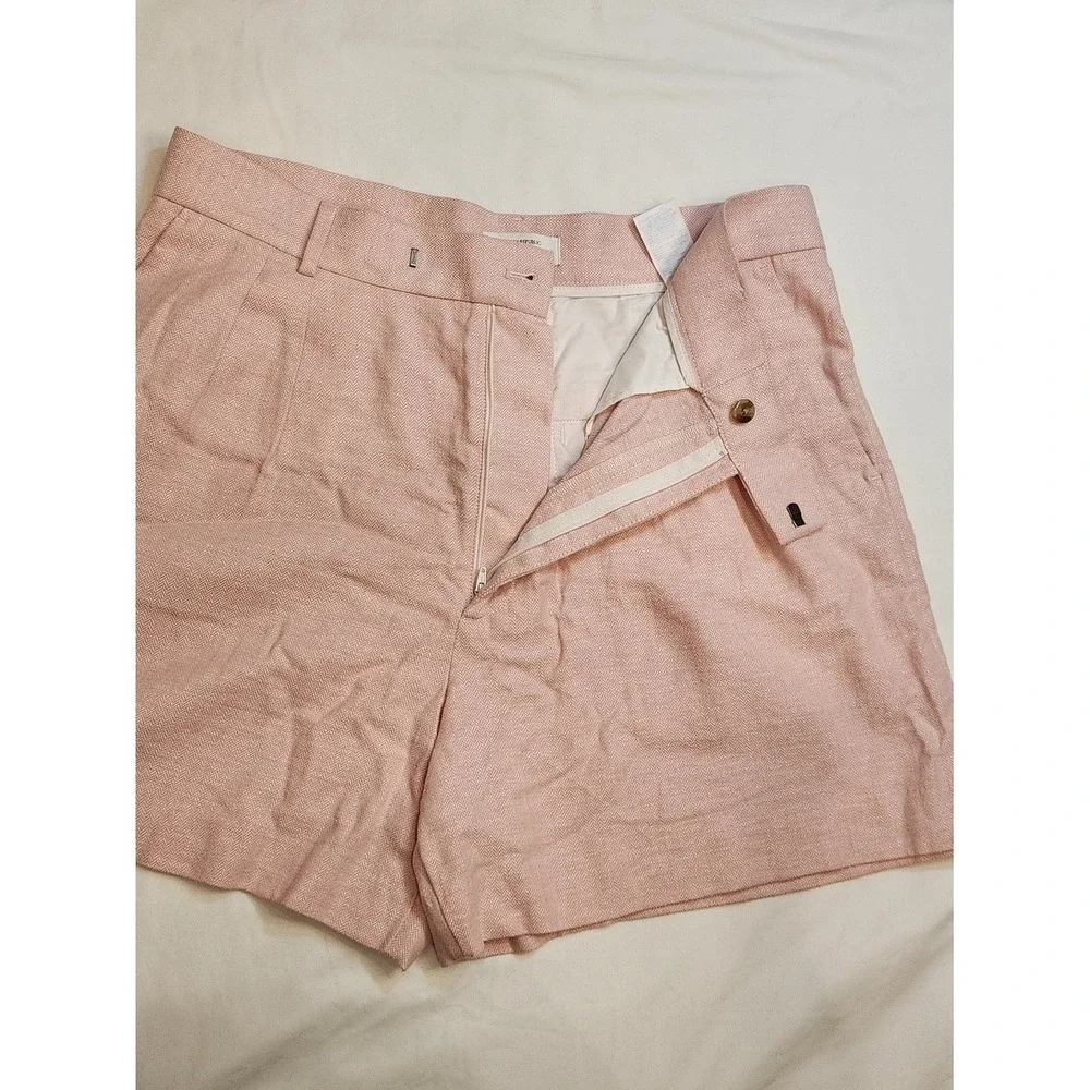 Banana‎ Republic Pink Linen Pleated High-Rise Bermuda Shorts Bottom Women 14